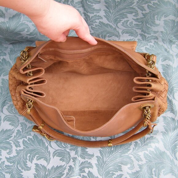 Bottega Veneta Intrecciato Cognac Leather Shoulder Bag - Picture 13 of 16